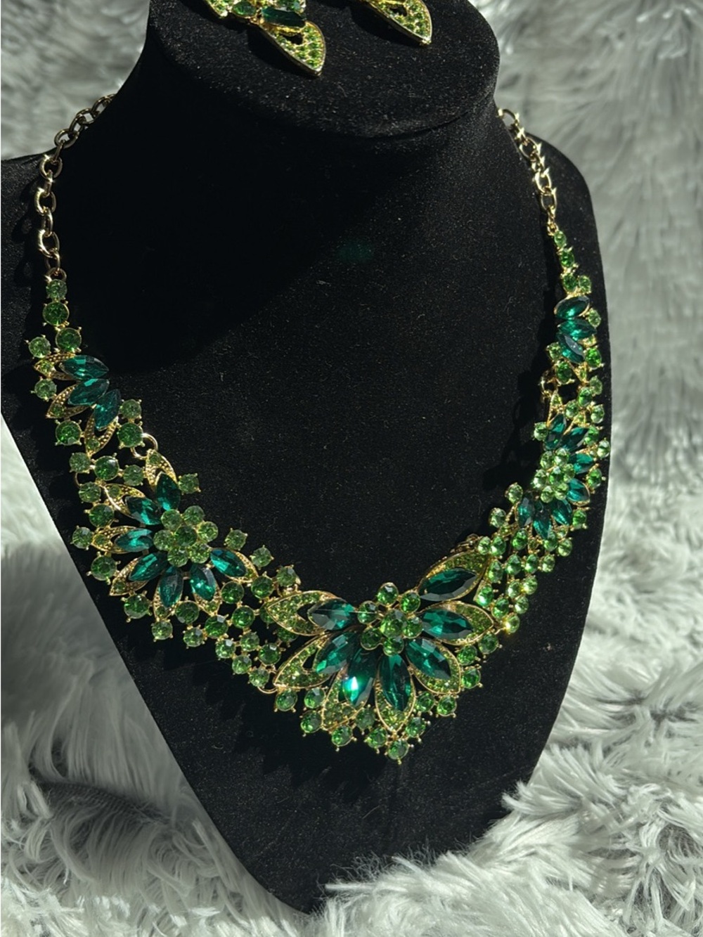 Emerald Floral Crystal Statement Necklace - Gold-Tone Women's Jewelry
